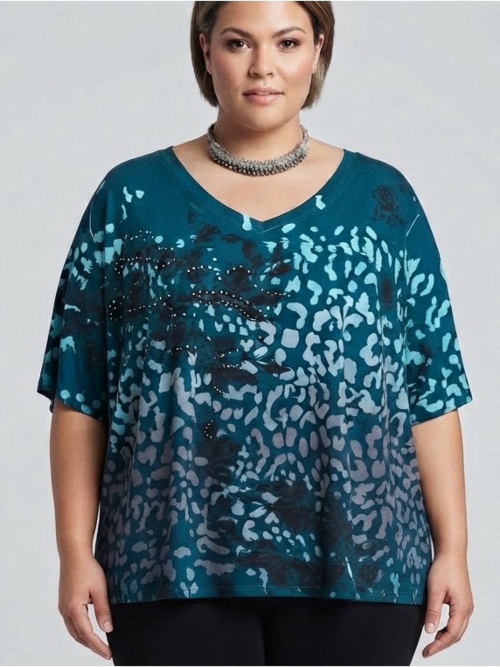 😍CLEARANCE - GEORGE Teal and Gray V-Neck Tunic with Stud Detail